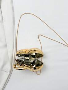 女士新款时尚奢华香槟金心形亚克力硬壳手拿包，带金属链的便携式单肩包 - 香檳色 - 查看 9