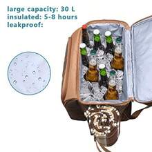 Hap Tim - Mochila para cesta de picnic para 2 personas con 2 compartimentos aislados soporte para vino manta de forro polar juego de cubiertos perfecta para playa viajes de día senderismo - Marrn - Ver 3
