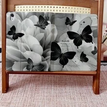 1pc Monochrome Black Butterfly & Floral Protective Cover With Pen Slot Multi-Angle Magnetic Stand Cover With Auto Sleep/Wake,Kawaii Tablet Case Compatible With IPad Pro/Air/Compatible With Samsung Galaxy A9/S9/S7/S10+/Compatible With XIAOMI Pad/5/6/7 - Multicolor - View 7