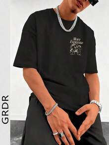 Camiseta de manga corta con estampado de letras para hombre GRDR, ligera, de poliéster, adecuada para el verano, a la moda. - Negro - Ver 7