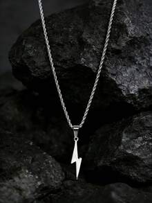 高品质银色闪电吊坠项链，不锈钢简约男女通用时尚首饰，适合日常和户外佩戴 - 銀色 - 查看 3