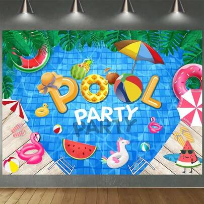 2D平面，单片生日快乐热带夏季派对背景布，粉色火烈鸟装饰 - 彩色气球，字母横幅 - 无需用电，轻质涤纶面料，适合室内/室外生日派对装饰、摄影背景、易于安装的装饰、节日装饰、活动策划、2D平面