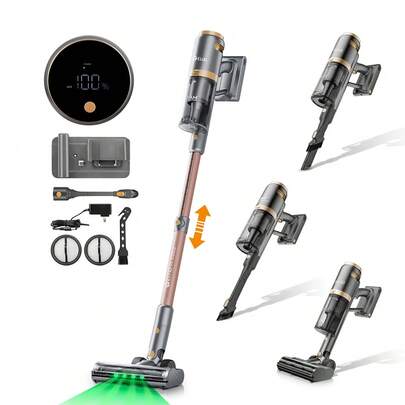  E.LUO Cordless Vacuum Cleaner, 40kPa Powerful Suction Vacuum With Telescopic Tube, LED Display, Lightweight Vacuum Cleaner, Stick Vacuum Cleaner For Hardfloor, Carpet, Pet Hair,
