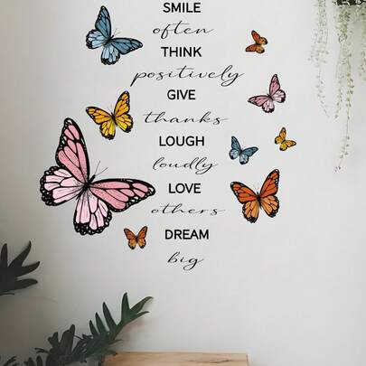 1 pièce Sticker mural avec slogan anglais inspirant, décoration amovible de papillon pour le salon, la chambre, le bureau, la décoration de la maison