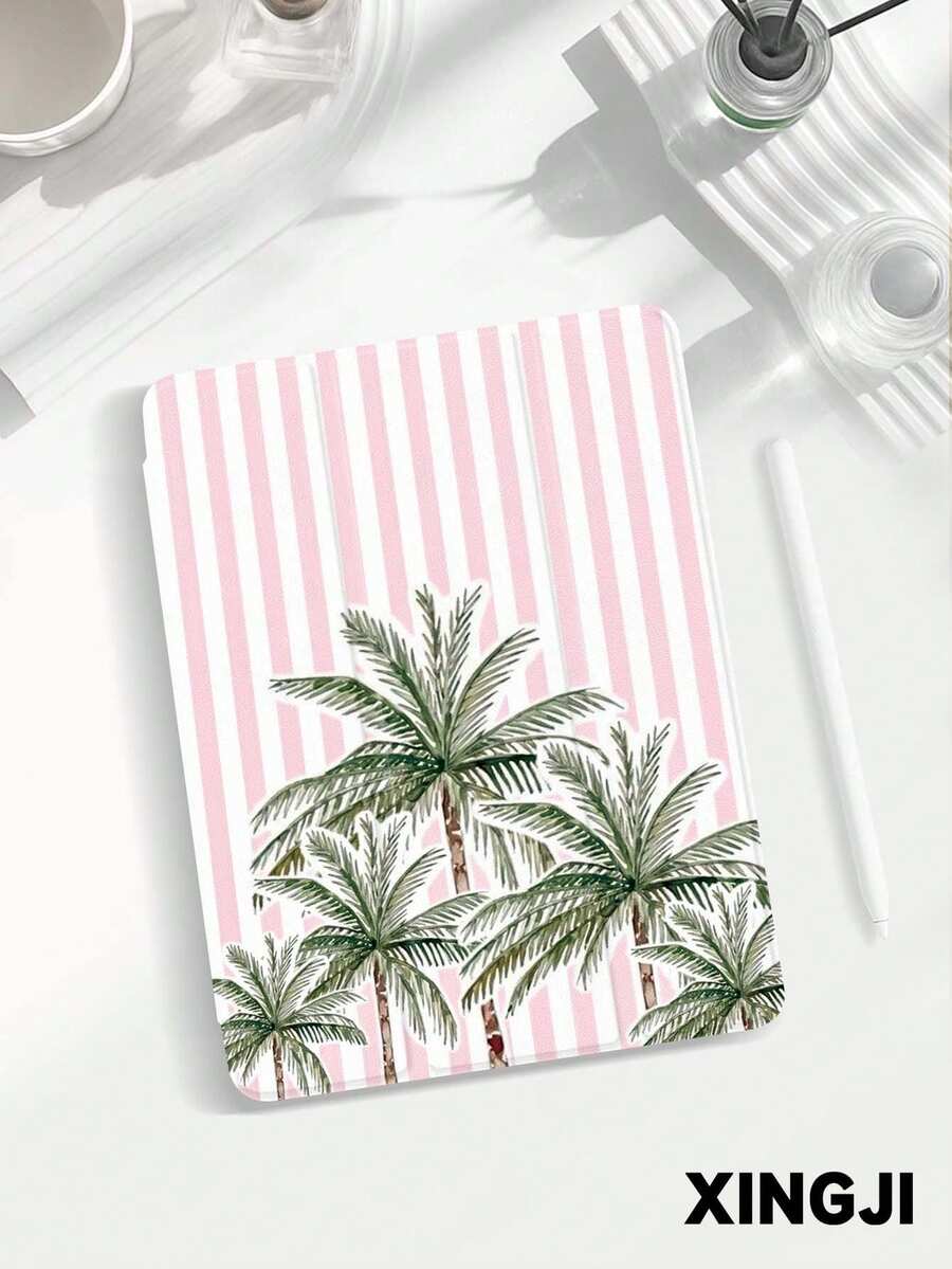 1pc Coconut Tree Striped Pattern Tablet Protective Case, Compatible With IPad 10.2" 10th/ (A16) 11" 11th 2025, Pro 11" 2021/2020, Galaxy Tab A8 10.5" 2022, Matepad 10.4/Tab, With Pencil Slot, Anti-Drop, Tablet Stand Protective Cover, Support Auto Sleep/Wake - Multicolor - View 1