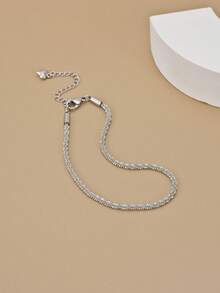 1pc Fashionable Twisted Chain Anklet, Stainless Steel Jewelry, Silver Color Jewelry, Suitable For Summer, Vacation, Beach Party, Daily Wear, Gift For Birthday, Eid Al-Fitr, Eid Al-Adha, Holiday - Silver - View 4
