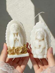圣母玛利亚祈祷造型蜡烛硅胶模具 - 3D宗教人物 - 适用于手工皂、石膏、树脂 - DIY蜡烛杯装饰 - 耐用模具，适用于家居和婚礼装饰 - 祈禱少女蠟燭模具 - 查看 1