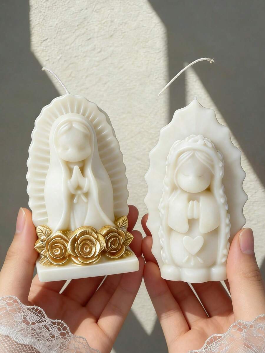 圣母玛利亚祈祷造型蜡烛硅胶模具 - 3D宗教人物 - 适用于手工皂、石膏、树脂 - DIY蜡烛杯装饰 - 耐用模具,适用于家居和婚礼装饰 - 祈禱少女蠟燭模具 - 查看 1