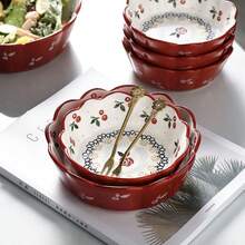 1 pieza Cuenco con borde de flor de cerezo estilo japonés creativo - Rojo - Ver 1
