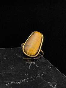 Simple Women's Jewelry Natural Tiger's Eye Stainless Steel 316 Golden Ring Fashion Jewelry Women's Mother's Day Ring - Gold Ring - View 6