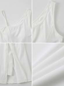 NcmRyu 女士连体不对称肩带侧开衩户外健身跑步瑜伽舞蹈网球高尔夫训练服 - 白色 - 查看 3