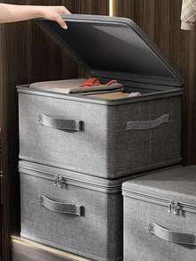 1PC Gray Foldable Storage Box With Zipper & Lid, Large-Capacity Clothes & Quilt Organizer, Home Storage & Organization, Minimalist Style, Linen-Like Fabric Material, Cube Shape, With Reinforced Handles & Dual Zippers, Dustproof & Stackable Function, For Wardrobe/Bedroom/Closet, Minimalist & Practical, For Adults/Families/Renters, Housewarming Gift - Multicolor - View 3