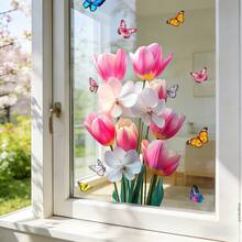1/3pcs Colorful Floral Window Stickers, Vibrant Orchid, Tulip And Butterfly Decorations, Removable Anti-Collision Glass Stickers, Suitable For Living Room, Kitchen, Home Decor - Tulips and Orchids - View 10
