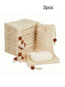 1-6个天然剑麻皂袋，去角质网状皂袋，适合按摩和去角质（5.5英寸 x 3.5英寸），家居浴室装饰，秋季，返校季 - 米色 - 查看 14