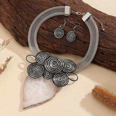 一套夸张多层铝线手工编织波西米亚风、非洲风、韩式风、东南亚风炫彩度假、派对、海滩、复古项链和耳环