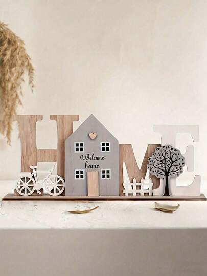 1 Piece - 3d Retro Wooden Letter "Home" Desktop Ornament, A Creative Wooden Decorative Piece Adorned With The English Letter "Home". Suitable For Living Rooms, Bedrooms, And Offices, It's An Ideal Gift For Friends And Loved Ones, Perfect For Home, Holiday Parties, And Office Decoration