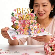 1pc 3D Pop-Up Floral Greeting Card, Featuring Pink Flower Bouquet And Butterfly Design, Suitable As Mother's Day, Birthday, Anniversary, Valentine's Day Gift, Comes With Envelope - Single Piece - View 1
