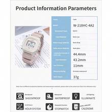 Casio W-218HC Nude Pink Square Digital Watch 50M Waterproof Shockproof LED Light Multifunctional Student Sports Wristwatch - one-size - View 8