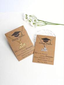 2026 Graduation Cap Necklace, Matte Stainless Steel Plated Gold, Unisex Design, Suitable As Graduation Or Back To School Gift For Friends And Classmates - 2026 Graduation Edition - View 1