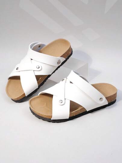 Girls' Crisscross Strap Cork Footbed Slide Sandals - 2026 Summer New Arrival Casual Slippers