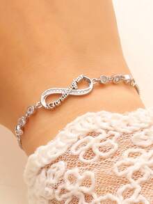 Minimalist Infinity Symbol Letter Adjustable Pull Bracelet, Copper Inlaid Diamond, Women's Chain Bracelet, Suitable For Daily, Festival And Casual Wear, Commemorative Gift For Friends, Sisters, Family, Jewelry Accessory - Silver - View 7