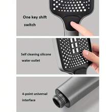 3 Gear Pressurized Shower Head With 1.5m Hose. Silicone Nozzles Anti Clog. Soft Mixed Pulse Sprays Universal Bathroom Shower Accessory. - 1 Black Showerhead+1 1.5m Water Pipe - View 8