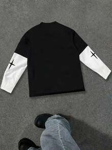 Men's Casual Sports T-Shirt, Featuring Multi-Functional Long Sleeve Design And Letter Graphic Print, Suitable For Spring And Autumn. Can Be Paired With Short Sleeve Letter Print T-Shirt For Outdoor Activities In Autumn. - Black - View 2