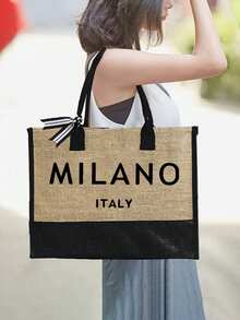 这款女士沙滩主题手提包套装饰有艺术感十足的“意大利米兰”标志，包含一个大容量手提包和两个化妆包。适合婚礼、度假和日常使用。 - 彩色 - 查看 4