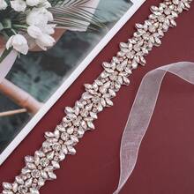 Silver Crystal Rhinestone Bridal Sash/Belt, Hand-Sewn Decor Accessory For Wedding Dress,Summer,Beach - Organza Ribbon - View 3