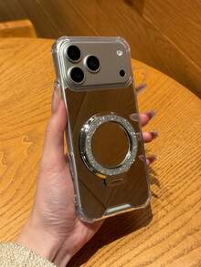 1pc Makeup Mirror Phone Case, Glitter Kickstand Phone Protective Cover Compatible With IPhone 11/12/12 Pro/12 Pro Max/13/13 Pro/13 Pro Max/14/14 Pro/14 Pro Max/15/15 Pro/15 Pro Max/16/16 Pro/16 Pro Max/16 Plus/17/17 Pro/17 Pro Max/17 AIR, , - Silver - View 2