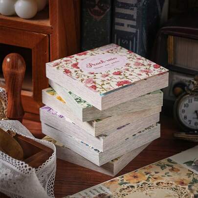 1 Book Of Creatives Paper, Small-Sized Handwritten Sticker Creatives Notebook From The Mysterious Flower Vine Garden Series, Vintage Sticky Notes Without Adhesive, For Scrapbook And Notebook Decoration, Junk Journal Handmade Origami