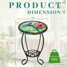 HONGLAND Mesa auxiliar para exteriores mesa auxiliar redonda de 14 pulgadas con soporte para plantas pequeñas mesas interiores y exteriores para balcón muebles jardín patio porche cocina sala - Multicolorb - Ver 3