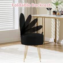 Dressing Table Chair, Vanity Chair With Storage And Metal Legs, Makeup Vanity Stool With Pillow & Foldable Backrest, Accent Chairs For Bedroom Makeup, Home Decor - Black - View 4