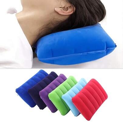 1 Piece Of A Comfortable Inflatable Pillow For Outdoor Use, Suitable For Offices, Cars, Camping, Hiking And Naps - Supports The Neck And Back, A Multi-Functional Inflatable Travel Pillow - Suitable For Neck Support During Flights, Office Naps And Outdoor Adventures, Washable Microfiber Cover, Button Closure, Portable Square Inflatable Camping Pillow For Neck Support, Travel Pillow, Home Lumbar Support Pillow