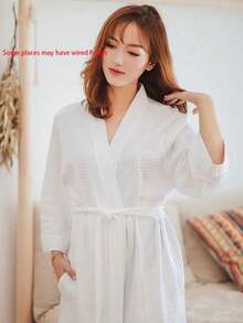 Halat de baie 100% bumbac, model waffle, stil kimono unisex pentru adulți, pijamale de primăvară/vară, utilizare hotel/spa, absorbant și uscare rapidă, croială lejeră, multicolor, articole esențiale pentru baie și casă - Multicolor - Vizualizare 13