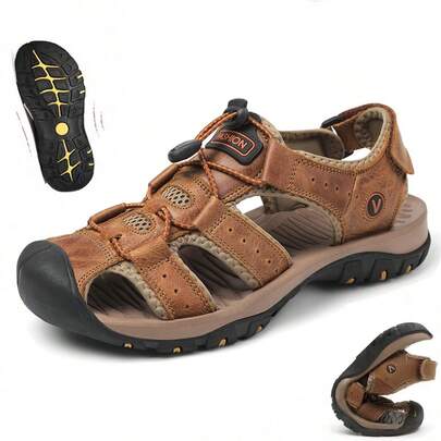 加大码男士透气手工编织拖鞋，舒适防滑休闲鞋，适合男士沙滩和户外活动