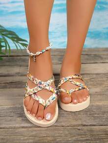 Women's Fashion Casual Flat Slippers For Beach, Bohemian Travel, Daily Wear, Sandals - Khaki - View 2