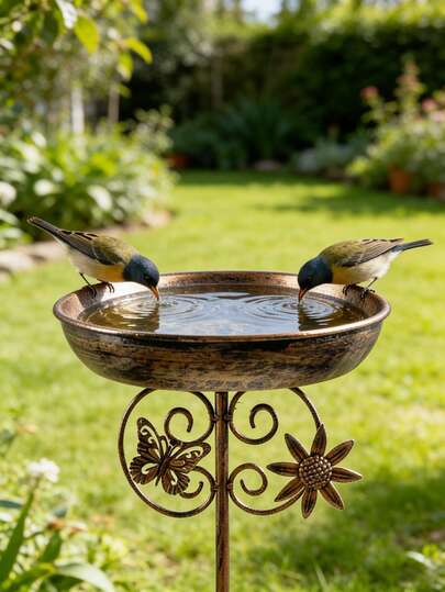 1pc-Vintage Bird Bath Tub And Feeder Set With Sturdy 5-Claw Base. This Retro-Style Bird Bath Tub Is Perfect For Patios, Patios, Lawns, And Gardens, Attracting Hummingbirds And Other Birds. A Wonderful Gift For Bird Lovers