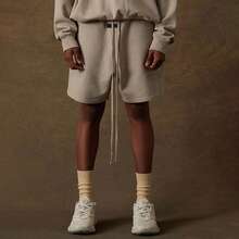 Essentials -Fear Of God FW22 Collection Casual Sweat Shorts, Unisex Mid Length, Elastic Waistband With Drawstring, Soft Breathable Cotton Fabric, Relaxed Loose Fit, Urban Street Style, Comfortable Loungewear For Mild Winter Days - 淺灰色 - 查看 8