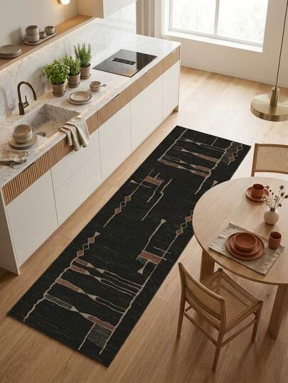 1pc Vintage Moroccan Abstract Line Geometric Pattern Rug, Soft Washable Area Rug For Bathroom, Kitchen, Entryway, Hallway, Bedroom, Living Room, And More