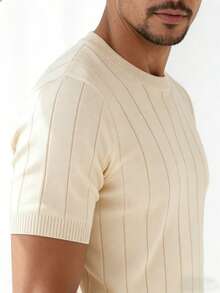 GRDR Men's Summer Ribbed Crew Neck Lightweight Knit Short Sleeve Sweater - Apricot - View 4