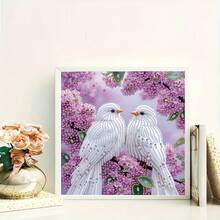 DIY Diamond Painting Kit - Romantic White Doves On Sakura Tree With Couple Pattern, Round And Irregular Diamonds, Handmade Craft Gift, Suitable For Adult Art Creation (2D Flat Unframed), 2D Flat Version - View 2