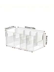 4-Grid Large Capacity Transparent Plastic Storage Box With Dividers, Includes 3 Removable Dividers. Desktop Makeup Organizer Box - High Capacity Multi-Function Storage Box For Belts, Cosmetics, Vanity Accessories - Multicolor - View 4