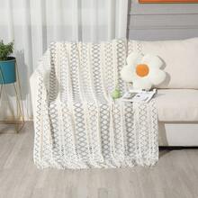 1 Miếng Chăn dệt kim Với Dợn sóng Sọc , Phong cách Bắc Âu Acrylic Hình hộp chữ nhật Xu hướng: Cắt giảm Sọc Ném cái mền Đối với Bữa trưa , Văn phòng , Sofa , Và Giường - trắng - Xem 5