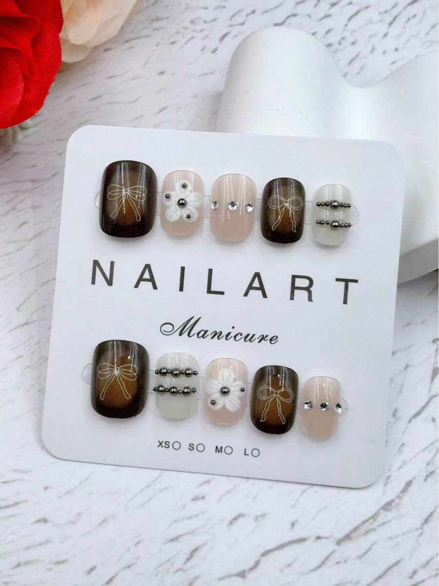 Bộ 10 miếng dán móng tay thủ công, nhiều màu sắc, hình bầu dục ngắn, đẹp mắt, thơm dịu, kiểu móng Pháp, thích hợp cho năm mới, ngày lễ tình nhân, móng gel UV, móng mùa hè, móng bền màu, thiết kế thanh lịch, móng giả cao cấp kiểu Pháp.
