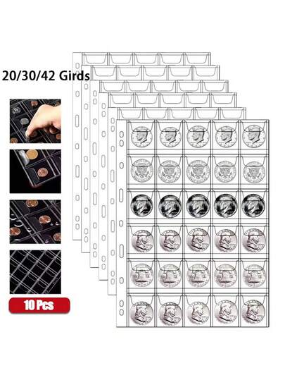 10pcs Transparent Coin Collection Storage Pages