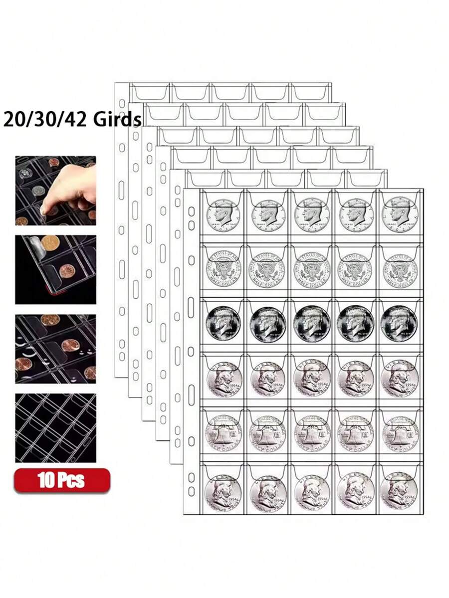 10 piezas Páginas de almacenamiento transparentes para colección de monedas - Multicolor - Ver 1