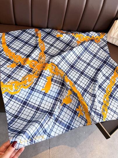 1 件女士“春日之恋”格纹发巾仿丝绸方巾手提包领带头巾头巾适合海滩、街头、日常、度假、商务、时尚装饰丝带。