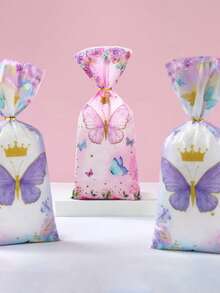 25/50 piezas Bolsas de embalaje de caramelos con mariposas rosas, bolsas de regalo de caramelos, bolsas de caramelos, chocolates y aperitivos para fiestas y celebraciones - Ver 4