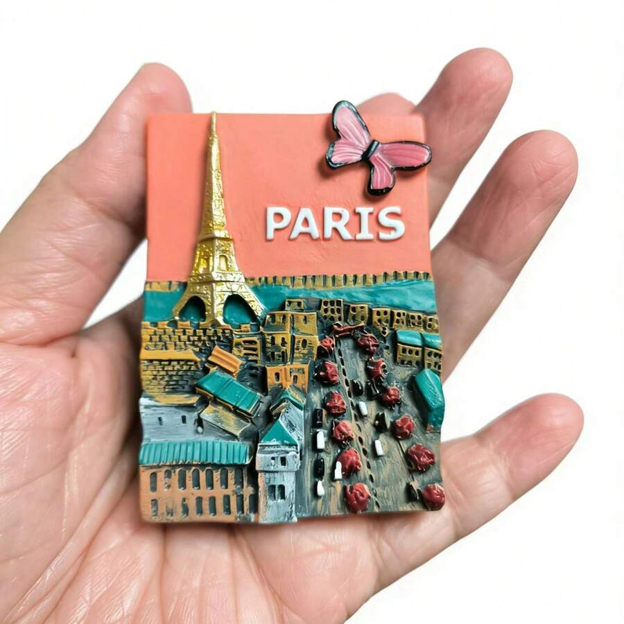 2.56 Inch Cute Bow Tie & Eiffel Tower 3D Fridge Magnet, European Landscape Souvenir Magnetic Sticker - one-size - View 1